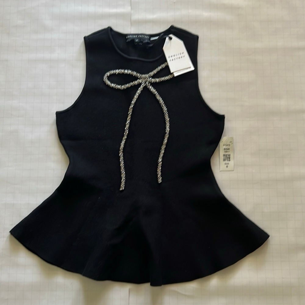 English Factory Black Knit Peplum Top Women Size S Regular New